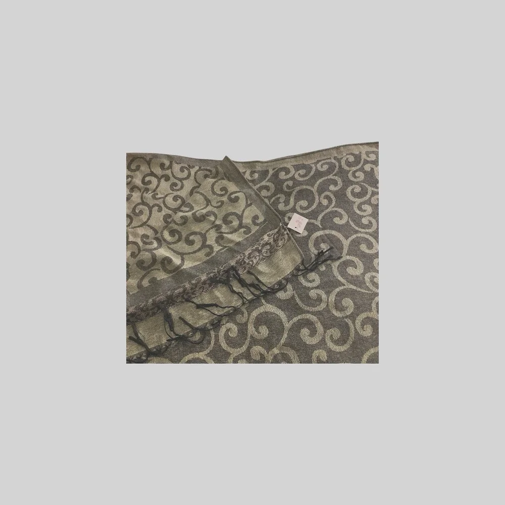 Women's Scarf Pashmina  Gold Green Brown Paisley Fringe 27
